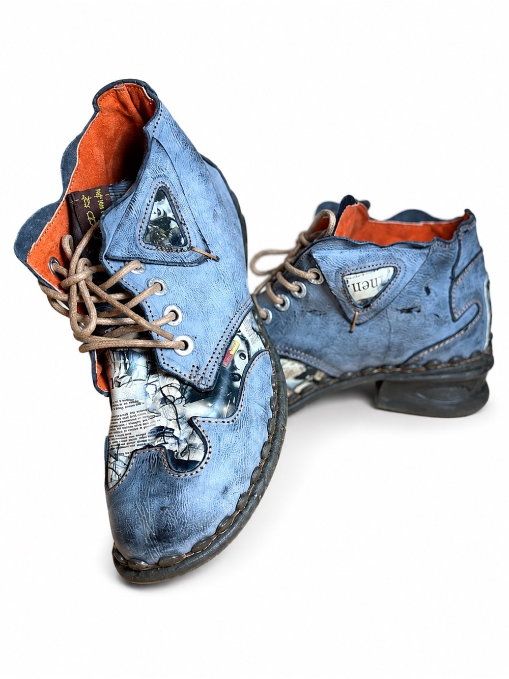 TMA® Women’s EU 42 / US 9 Blue Leather Artistic Graphic Lace-Up Ankle Boots